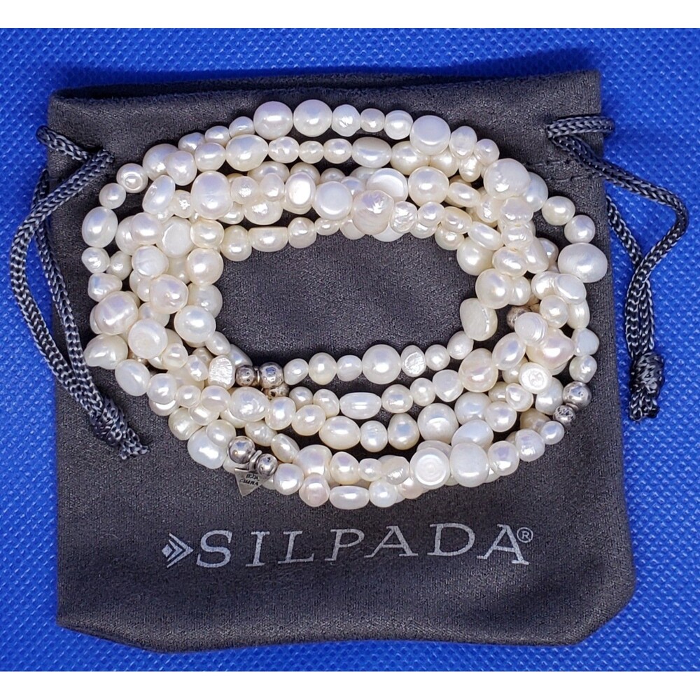Retired Silpada Sterling Pearl Margarite Stretch Bracelet B1601 Set of 6